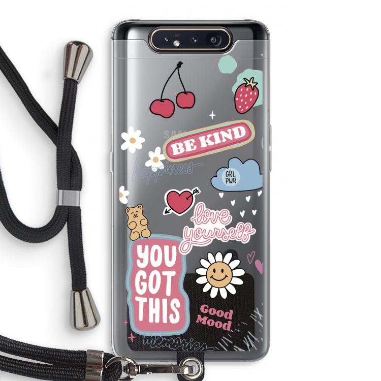 CaseCompany Positivity: Samsung Galaxy A80 Transparant Hoesje met koord
