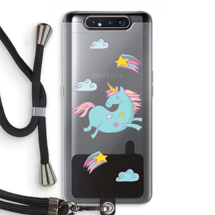 CaseCompany Vliegende eenhoorn: Samsung Galaxy A80 Transparant Hoesje met koord