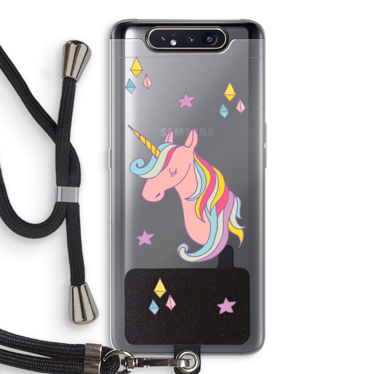 CaseCompany Roze eenhoorn: Samsung Galaxy A80 Transparant Hoesje met koord