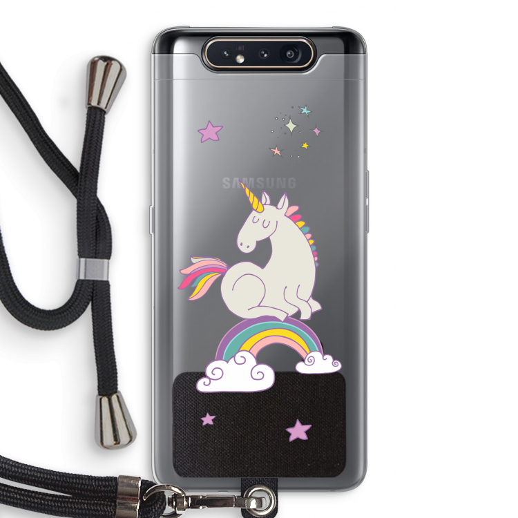CaseCompany Regenboog eenhoorn: Samsung Galaxy A80 Transparant Hoesje met koord