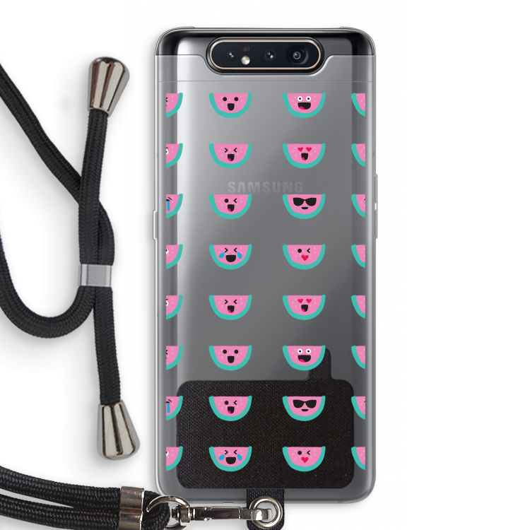 CaseCompany Smiley watermeloenprint: Samsung Galaxy A80 Transparant Hoesje met koord