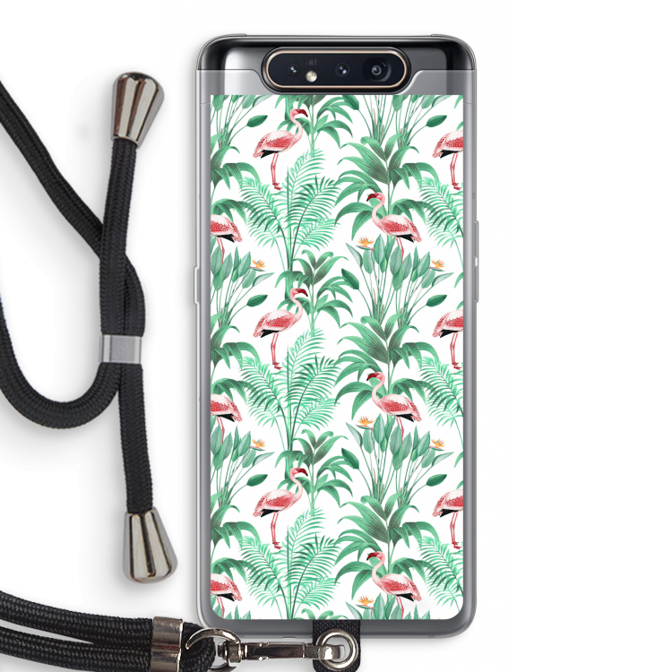 CaseCompany Flamingo bladeren: Samsung Galaxy A80 Transparant Hoesje met koord
