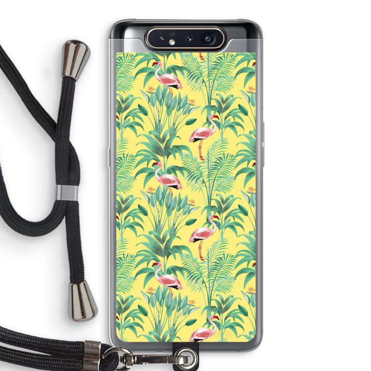 CaseCompany Flamingo party: Samsung Galaxy A80 Transparant Hoesje met koord