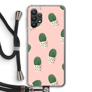 CaseCompany Cactusprint roze: Samsung Galaxy A32 5G Transparant Hoesje met koord
