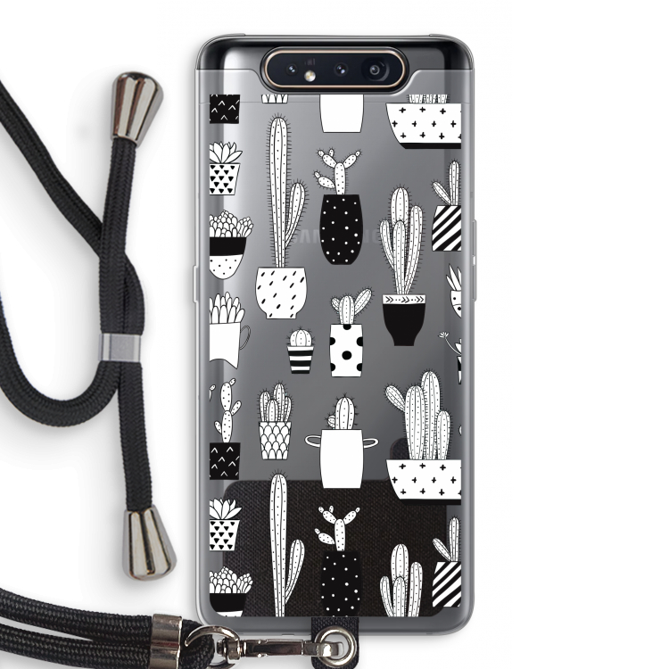CaseCompany Cactusmotief: Samsung Galaxy A80 Transparant Hoesje met koord
