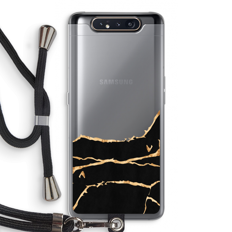 CaseCompany Gouden marmer: Samsung Galaxy A80 Transparant Hoesje met koord