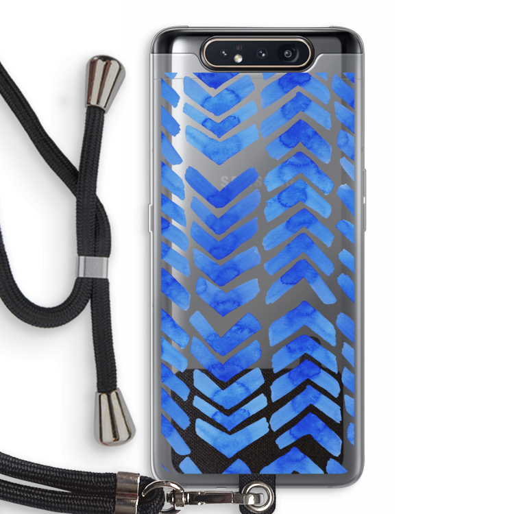 CaseCompany Blauwe pijlen: Samsung Galaxy A80 Transparant Hoesje met koord