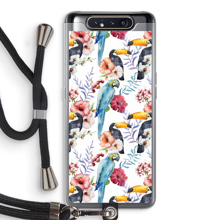 CaseCompany Bloemen tukan: Samsung Galaxy A80 Transparant Hoesje met koord