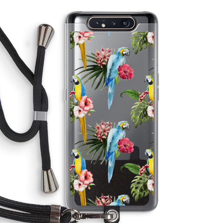 CaseCompany Kleurrijke papegaaien: Samsung Galaxy A80 Transparant Hoesje met koord