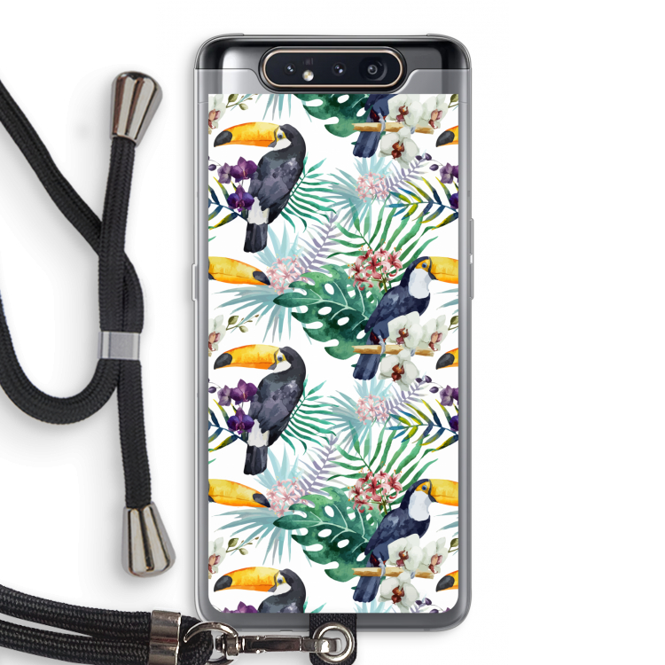 CaseCompany Tukans: Samsung Galaxy A80 Transparant Hoesje met koord