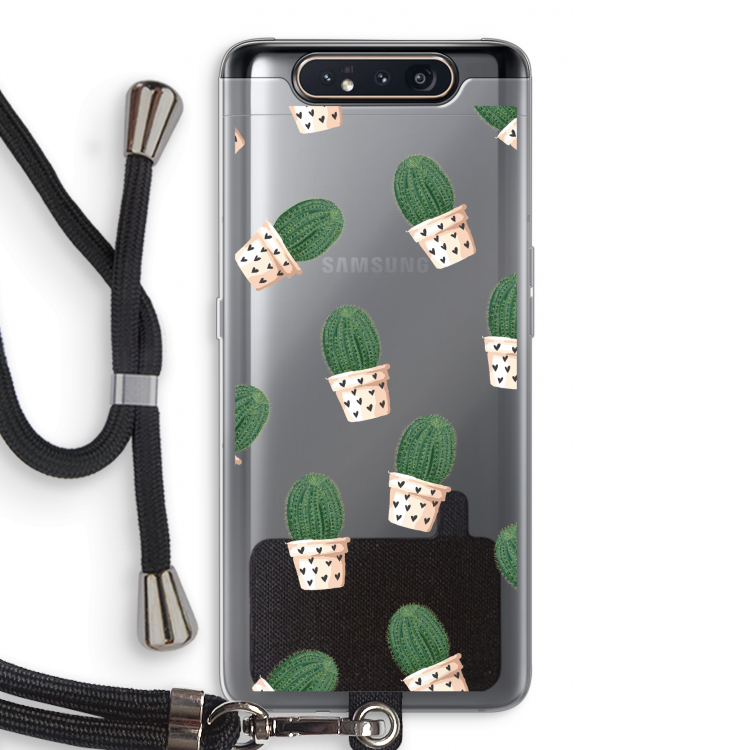 CaseCompany Cactusprint roze: Samsung Galaxy A80 Transparant Hoesje met koord