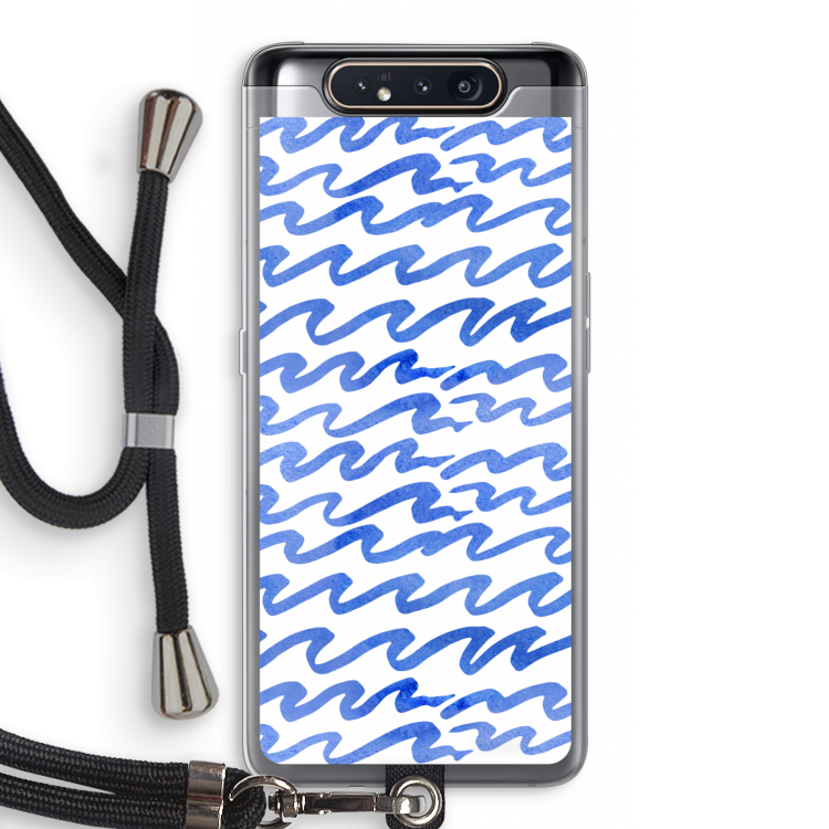 CaseCompany Blauwe golven: Samsung Galaxy A80 Transparant Hoesje met koord