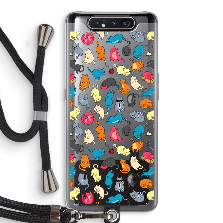 CaseCompany Kleurrijke katten: Samsung Galaxy A80 Transparant Hoesje met koord