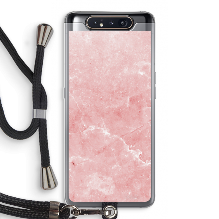 CaseCompany Roze marmer: Samsung Galaxy A80 Transparant Hoesje met koord