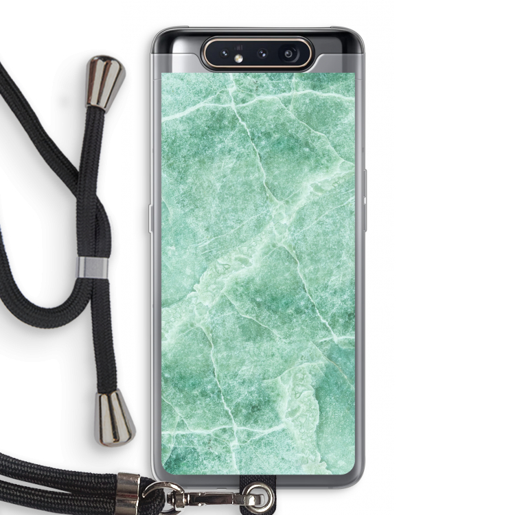 CaseCompany Groen marmer: Samsung Galaxy A80 Transparant Hoesje met koord