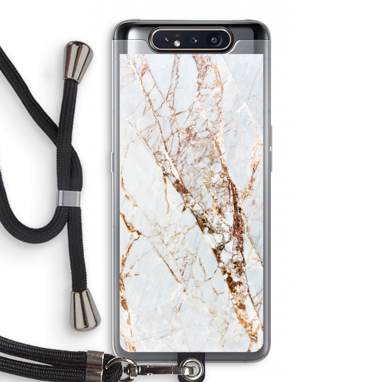 CaseCompany Goud marmer: Samsung Galaxy A80 Transparant Hoesje met koord