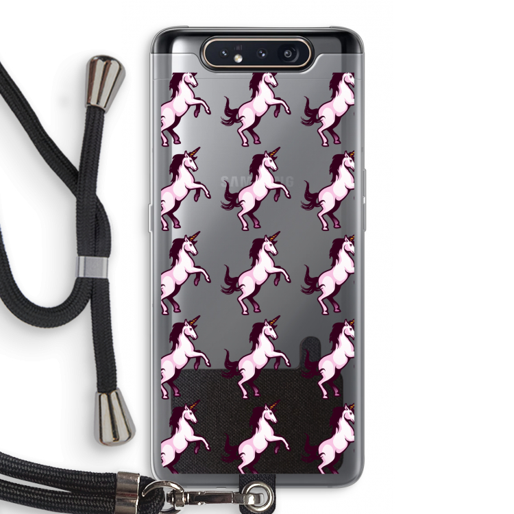 CaseCompany Musketon Unicorn: Samsung Galaxy A80 Transparant Hoesje met koord