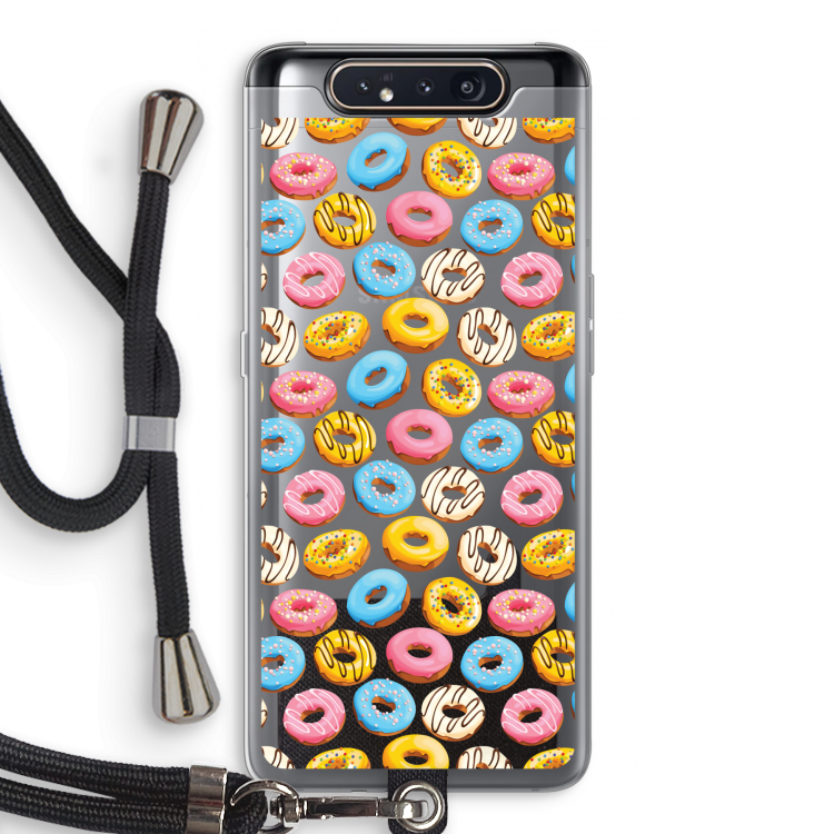 CaseCompany Pink donuts: Samsung Galaxy A80 Transparant Hoesje met koord