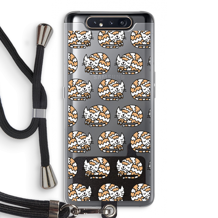 CaseCompany Slapende poes: Samsung Galaxy A80 Transparant Hoesje met koord