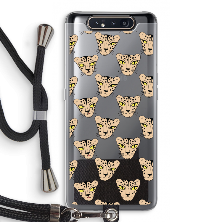 CaseCompany Tijger: Samsung Galaxy A80 Transparant Hoesje met koord
