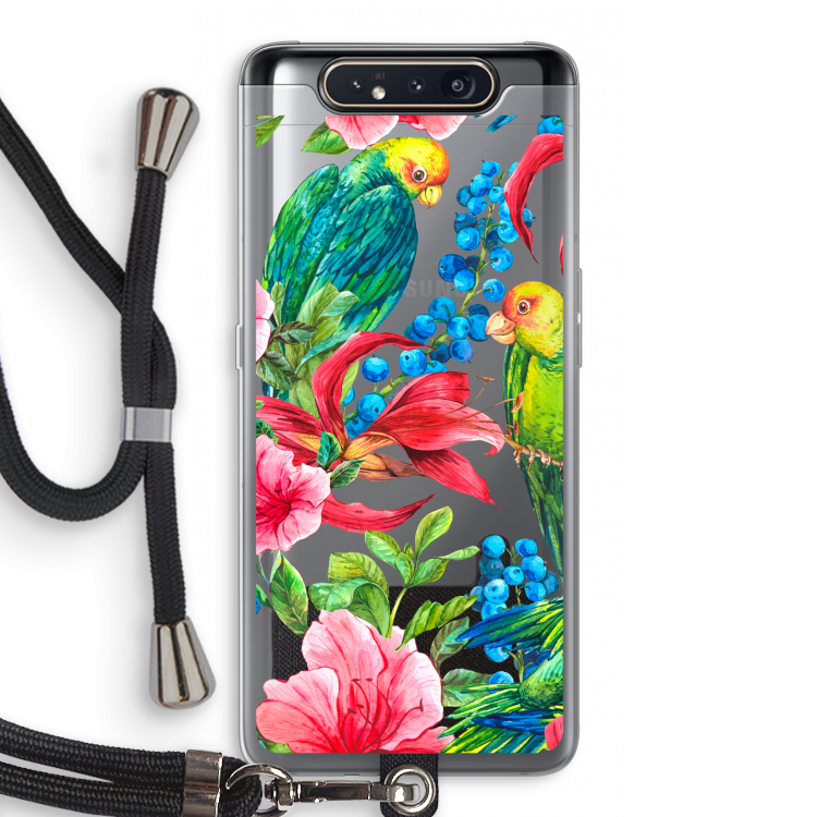 CaseCompany Papegaaien: Samsung Galaxy A80 Transparant Hoesje met koord