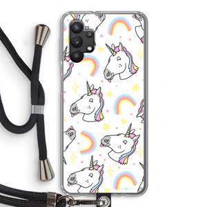 CaseCompany Rainbow Unicorn: Samsung Galaxy A32 5G Transparant Hoesje met koord