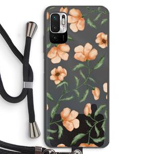 CaseCompany Peachy flowers: Xiaomi Redmi Note 10 5G Transparant Hoesje met koord