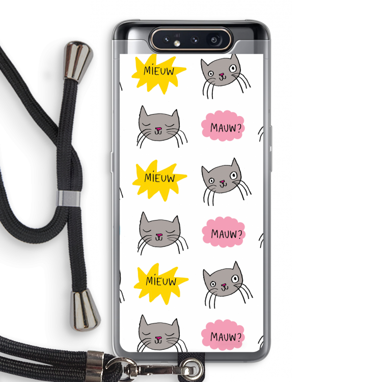 CaseCompany Meow: Samsung Galaxy A80 Transparant Hoesje met koord