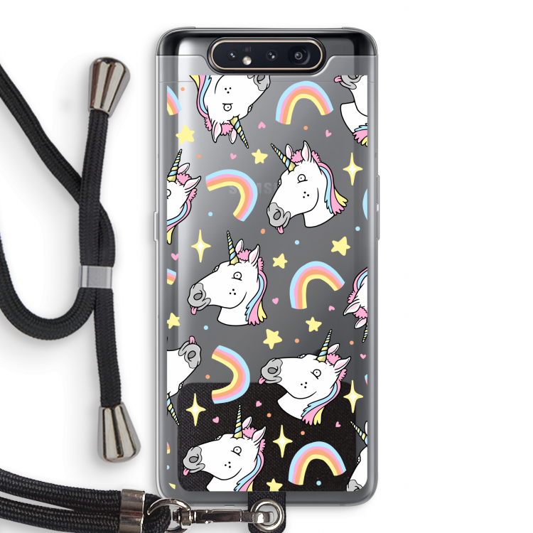 CaseCompany Rainbow Unicorn: Samsung Galaxy A80 Transparant Hoesje met koord