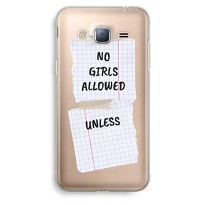 CaseCompany No Girls Allowed Unless: Samsung Galaxy J3 (2016) Transparant Hoesje