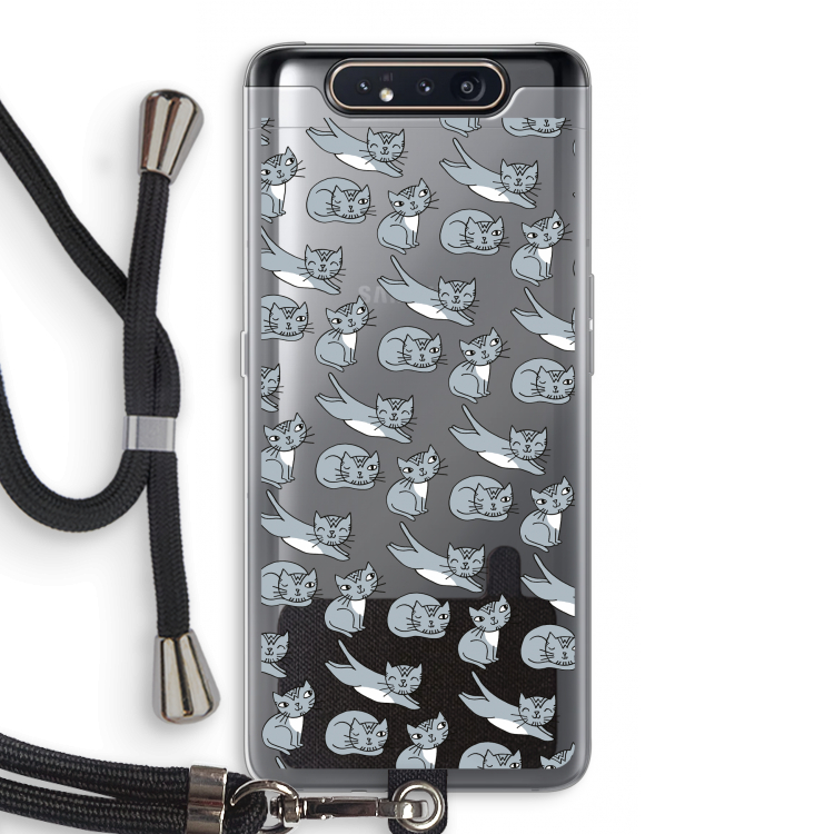 CaseCompany Poezen: Samsung Galaxy A80 Transparant Hoesje met koord