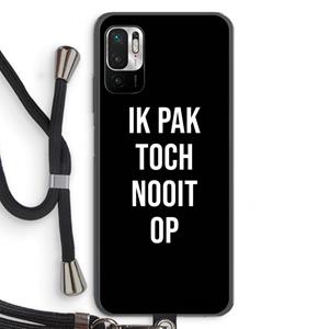 CaseCompany Ik pak nooit op - Zwart: Xiaomi Redmi Note 10 5G Transparant Hoesje met koord