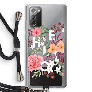 CaseCompany Hello in flowers: Samsung Galaxy Note 20 / Note 20 5G Transparant Hoesje met koord