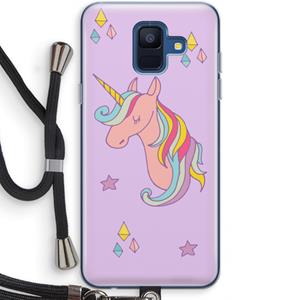 CaseCompany Roze eenhoorn: Samsung Galaxy A6 (2018) Transparant Hoesje met koord