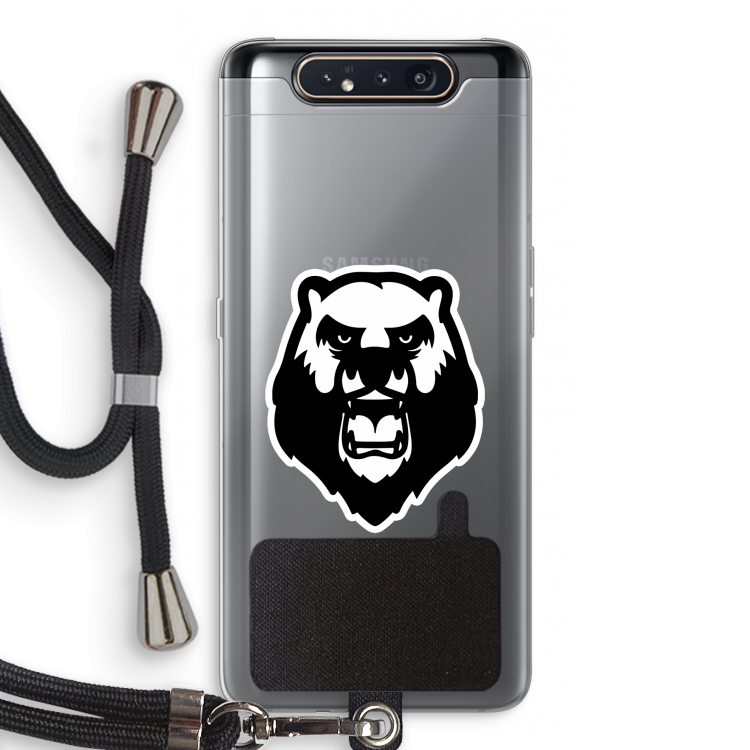 CaseCompany Angry Bear (white): Samsung Galaxy A80 Transparant Hoesje met koord