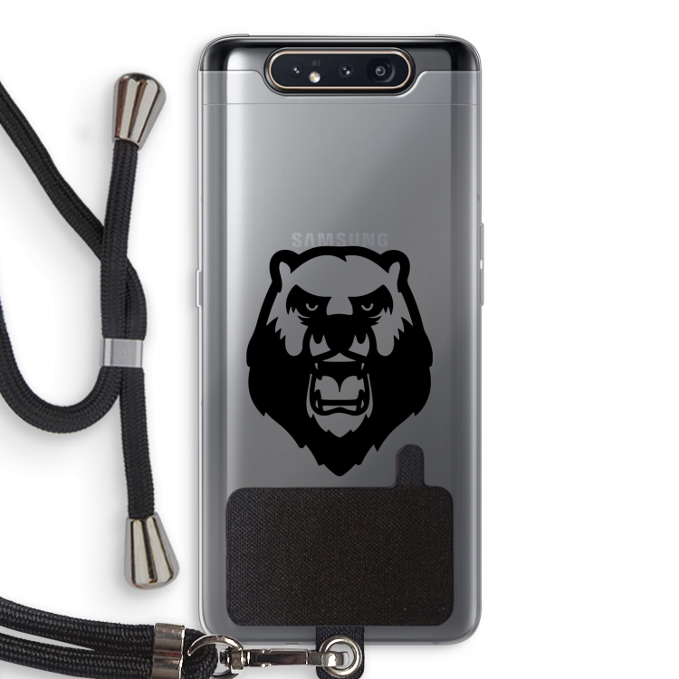 CaseCompany Angry Bear (black): Samsung Galaxy A80 Transparant Hoesje met koord