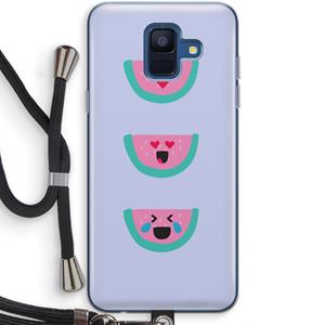 CaseCompany Smiley watermeloen: Samsung Galaxy A6 (2018) Transparant Hoesje met koord
