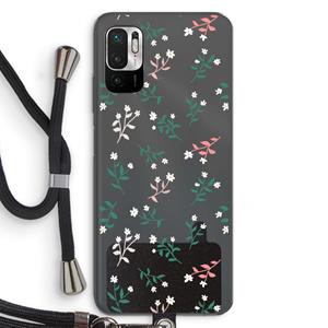 CaseCompany Small white flowers: Xiaomi Redmi Note 10 5G Transparant Hoesje met koord