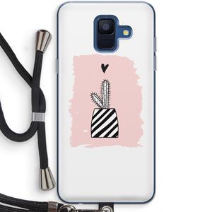 CaseCompany Zwart-wit cactus: Samsung Galaxy A6 (2018) Transparant Hoesje met koord