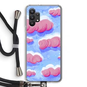 CaseCompany Roze wolken met vogels: Samsung Galaxy A32 5G Transparant Hoesje met koord