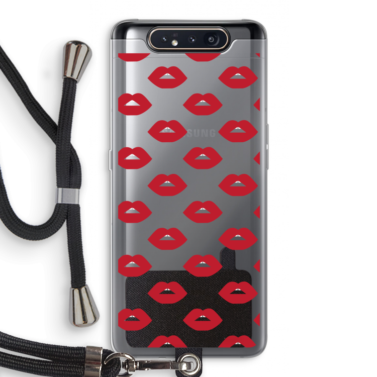 CaseCompany Lips: Samsung Galaxy A80 Transparant Hoesje met koord