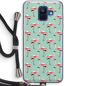 CaseCompany Flamingoprint groen: Samsung Galaxy A6 (2018) Transparant Hoesje met koord