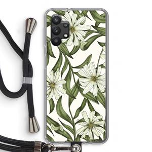 CaseCompany Wit bloemenpatroon: Samsung Galaxy A32 5G Transparant Hoesje met koord