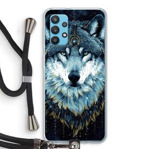 CaseCompany Darkness Wolf: Samsung Galaxy A32 4G Transparant Hoesje met koord