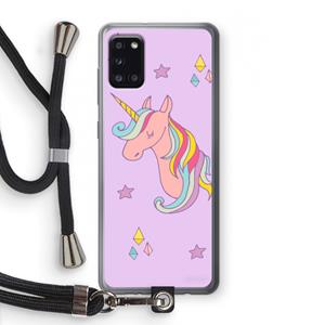 CaseCompany Roze eenhoorn: Samsung Galaxy A31 Transparant Hoesje met koord
