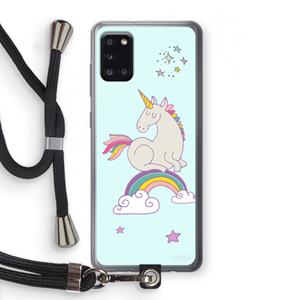 CaseCompany Regenboog eenhoorn: Samsung Galaxy A31 Transparant Hoesje met koord
