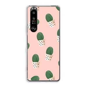 CaseCompany Cactusprint roze: Sony Xperia 1 III Transparant Hoesje