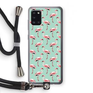 CaseCompany Flamingoprint groen: Samsung Galaxy A31 Transparant Hoesje met koord