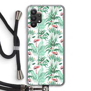 CaseCompany Flamingo bladeren: Samsung Galaxy A32 5G Transparant Hoesje met koord
