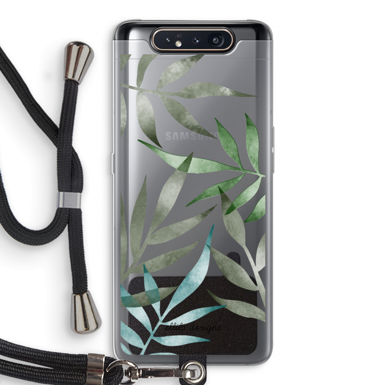 CaseCompany Tropical watercolor leaves: Samsung Galaxy A80 Transparant Hoesje met koord
